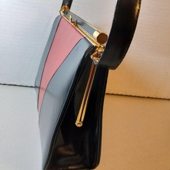 Vintage Navy/Red Box Satchel Handbag, Granny chic Cottagecore Grandmacore - Picture 4 of 11